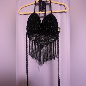 ASOS bedazzled fringe crop top